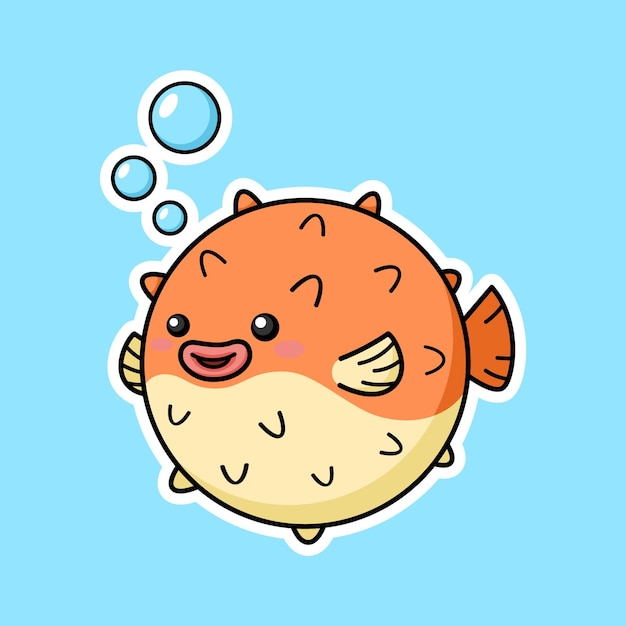 Schattig Fugu kogelvis stripfiguur Premium vectorafbeeldingen in stickersstijl