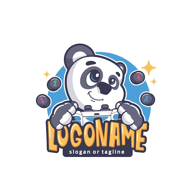 schattig gaming panda mascotte cartoon karakter logo ontwerp