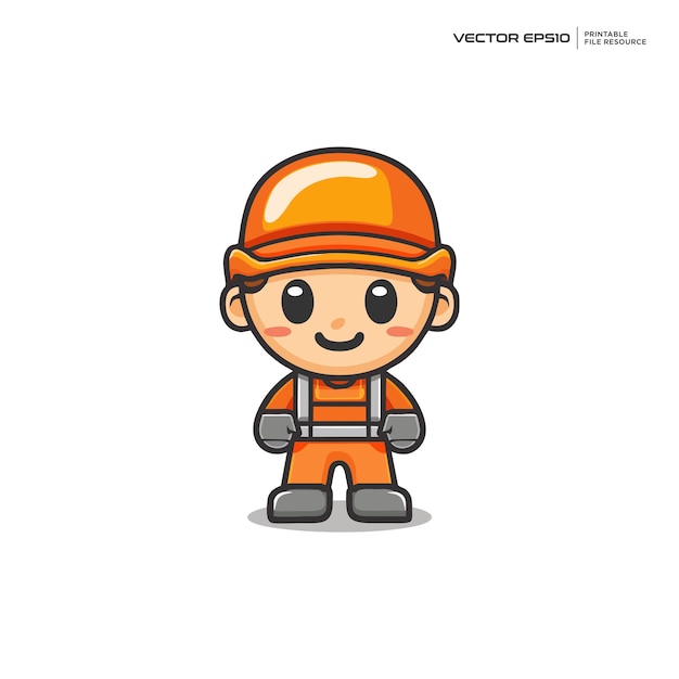 schattig gelukkige bouwvakker personage mascotte logo ontwerp vector illustratie