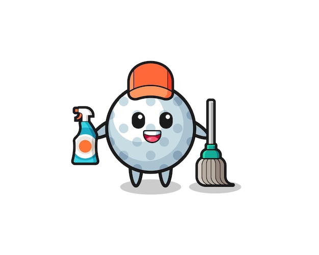 Vector schattig golfkarakter als mascotte voor schoonmaakdiensten, schattig ontwerp