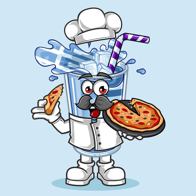 Vector schattig griekenland drankje vlag chef-kok pizza mascotte vectorillustratie