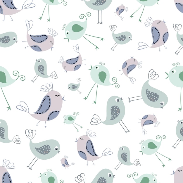 Vector schattig groen en paars vogels naadloos patroon