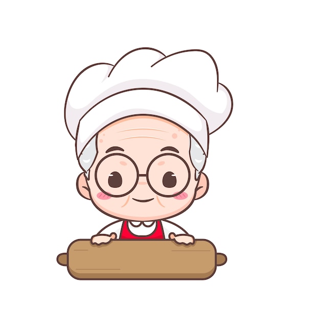 Schattig grootvader of opa chef-kok cartoon karakter beroep conceptontwerp vectorillustratie