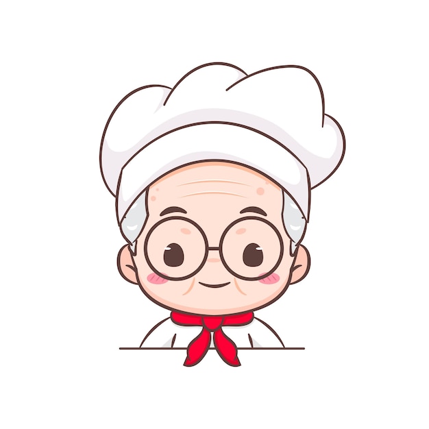 Schattig grootvader of opa chef-kok cartoon karakter beroep conceptontwerp vectorillustratie