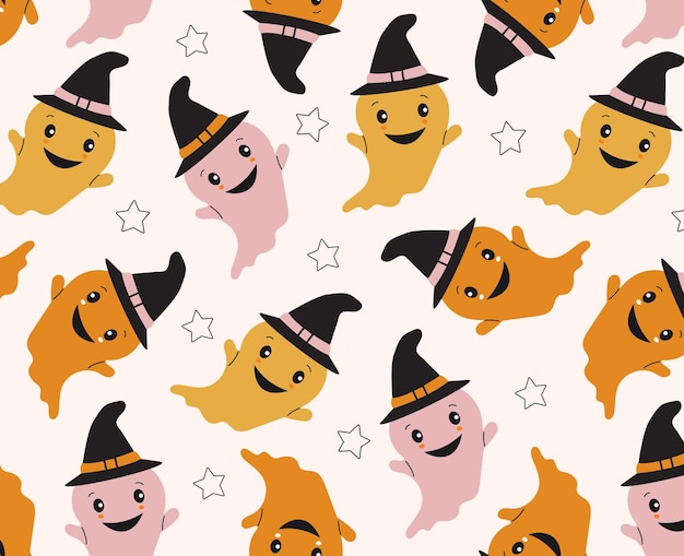 Schattig halloween spook naadloze patroon herhalen print achtergrond vectorillustratie Vakantie griezelig