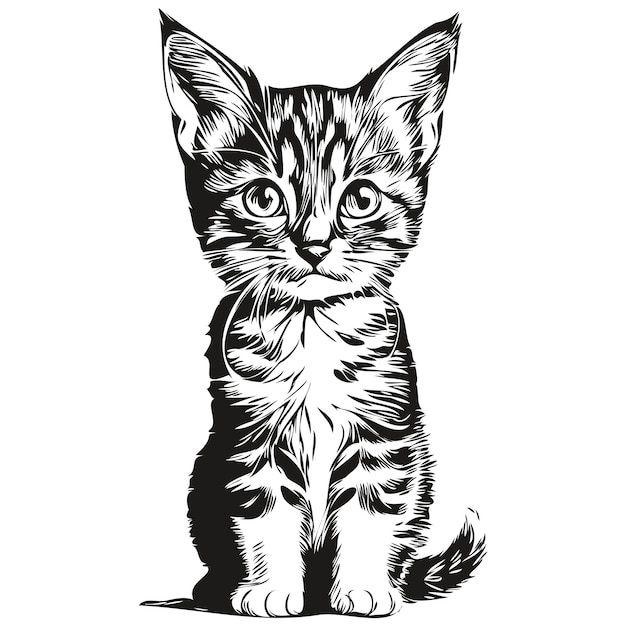 Schattig hand getekend kat vector illustratie zwart-wit kitten