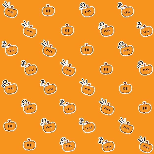 Schattig handgetekende pompoen gezicht Halloween naadloze patroon - Jack O Lantern