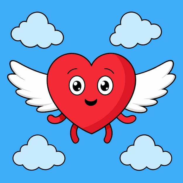 Vector schattig hart engel liefdesvleugels met de hand getekende sticker icoon concept geïsoleerde illustratie
