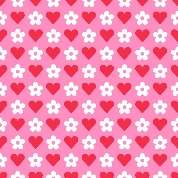 Schattig hart liefde Valentijnsdag rood roze wit madeliefje bloem patroon achtergrond vectorillustratie