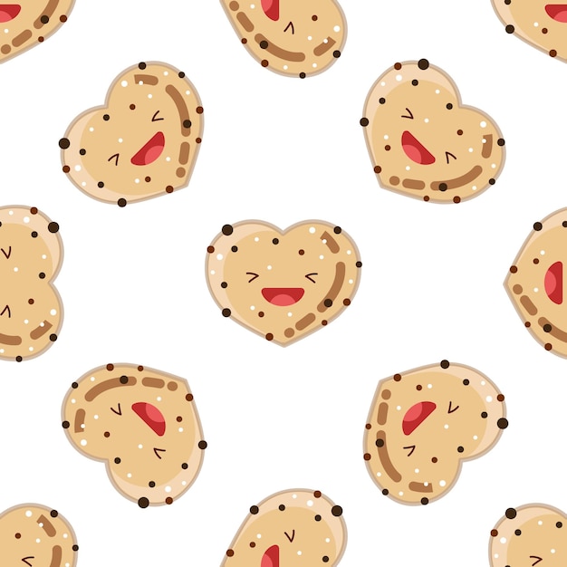 Schattig hartvormig koekje naadloos patroon Vector illustratie Voedsel pictogram concept Flat cartoon stijl