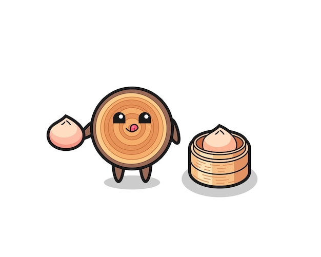 Schattig houtnerfkarakter dat gestoomde broodjes eet