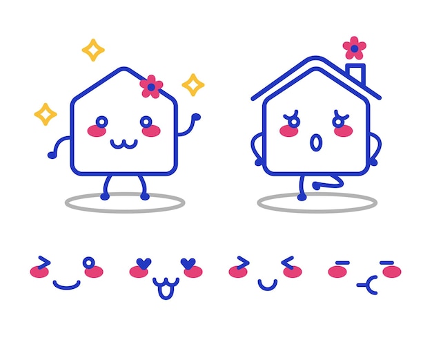 Schattig huis eigendom huis bouwdoos vorm mascotte karakter illustratie ontwerp met happy fun emot