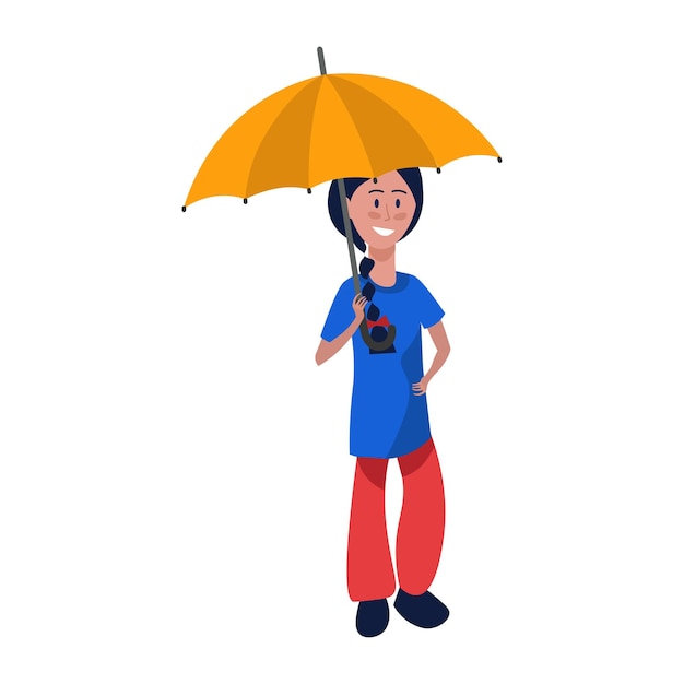 Vector schattig indisch aziatisch meisje met een paraplu
