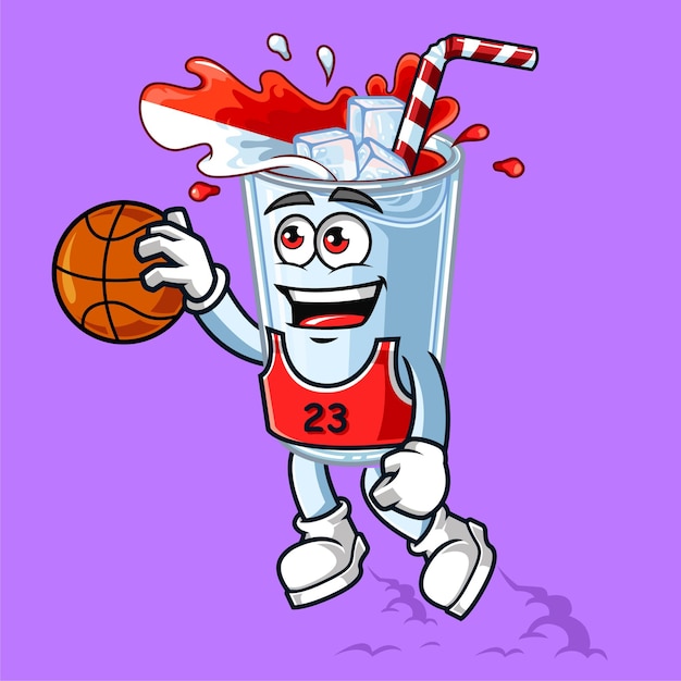 Vector schattig indonesië drankje vlag spelen basketbal mascotte vectorillustratie