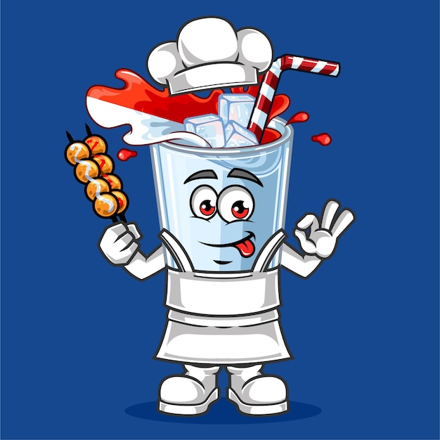 Schattig indonesië drinken vlag voedsel chef vector mascotte illustratie