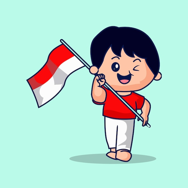 Schattig Indonesisch Kid Patriottisch Thema