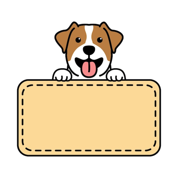 Schattig jack russell terrier puppy met frame rand sjabloon cartoon vectorillustratie