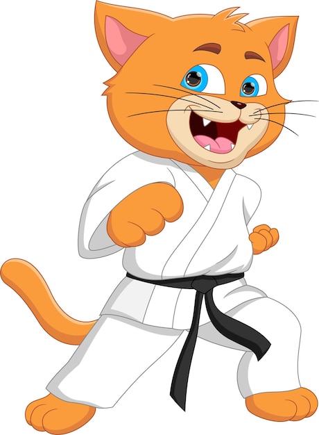 schattig karate kat cartoon op witte achtergrond