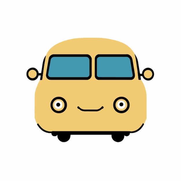 Schattig Kawaii Bus stripfiguur pictogram Bus Emoji geïsoleerd op witte achtergrond vectorillustratie