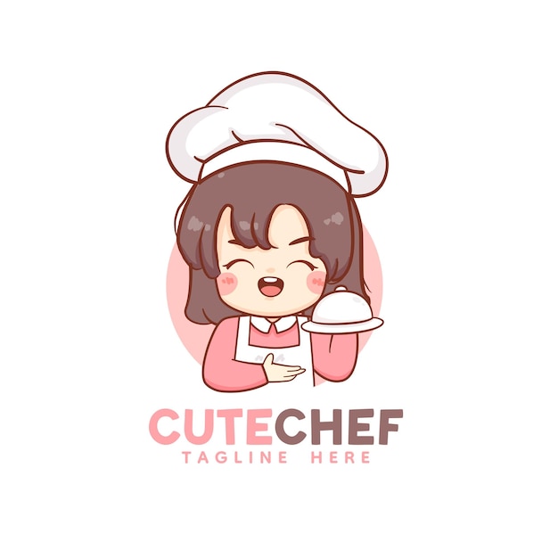 Schattig kawaii meisje vrouw chef-kok blij glimlach gezicht logo