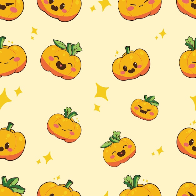 schattig kawaii patroon met pompoen voor print halloween wallpaper achtergrond