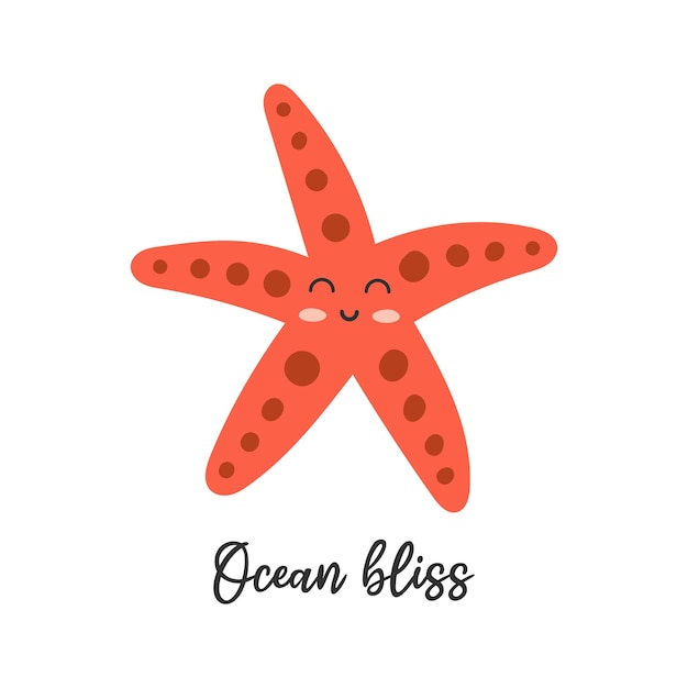 Schattig kawaii zeester karakter Ocean bliss zin Hand getrokken belettering Cartoon vectorillustratie