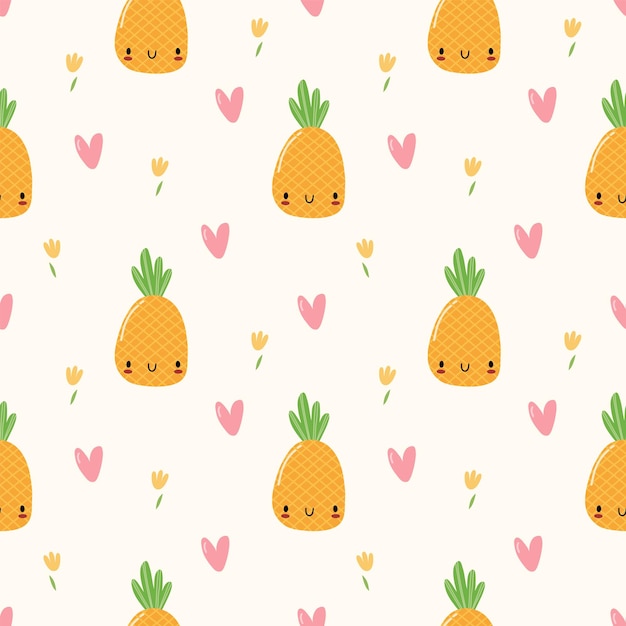 Schattig kawaii zomerfruit naadloos patroon kinderen stripfiguur vectorillustratie