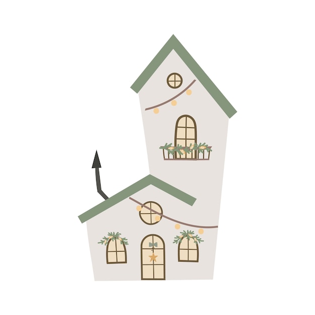 Schattig kersthuis met schoorsteenslinger Vector illustratie voor spandoekkaart