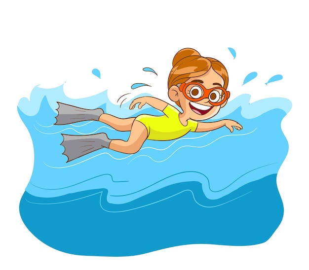 schattig klein kind meisje zwemmen in de zee op zomervakantie.vector illustratie