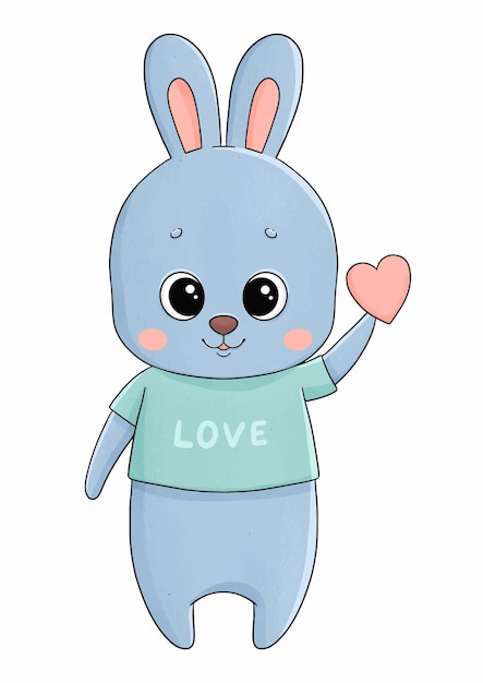 Schattig klein konijn in t-shirt met hart vectorillustratie