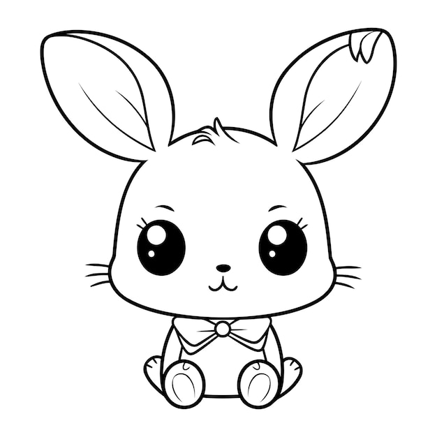 Vector schattig klein konijn met strikje kawaii karakter vector illustratie ontwerp