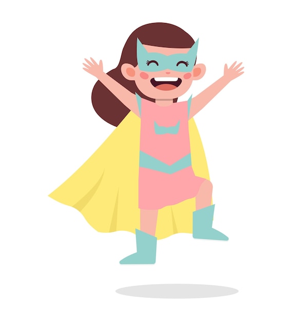 Schattig klein meisje draagt superheld kostuum vectorillustratie