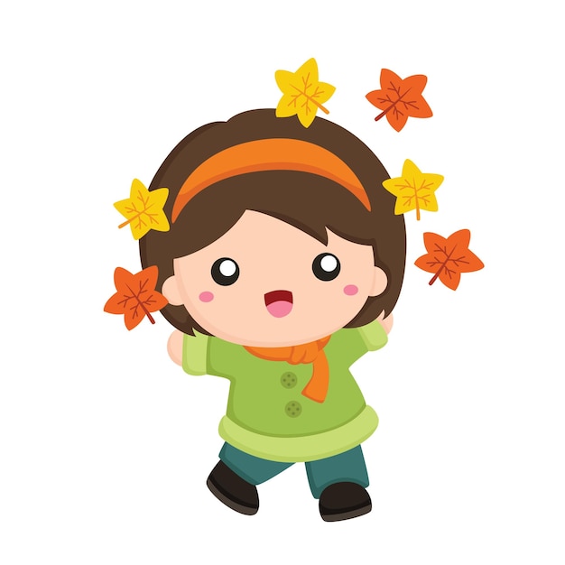 Schattig klein meisje kinderen herfst seizoen illustratie vector clipart