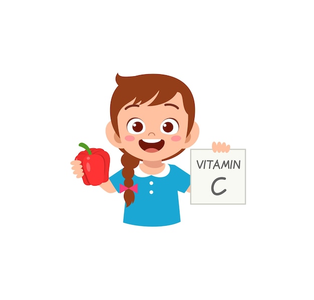 Schattig klein meisje met fruit- en vitaminekaart