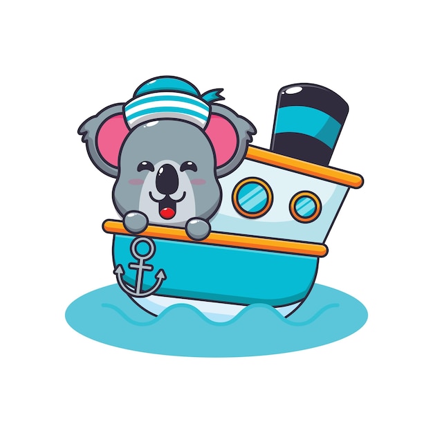 schattig koala mascotte stripfiguur op het schip