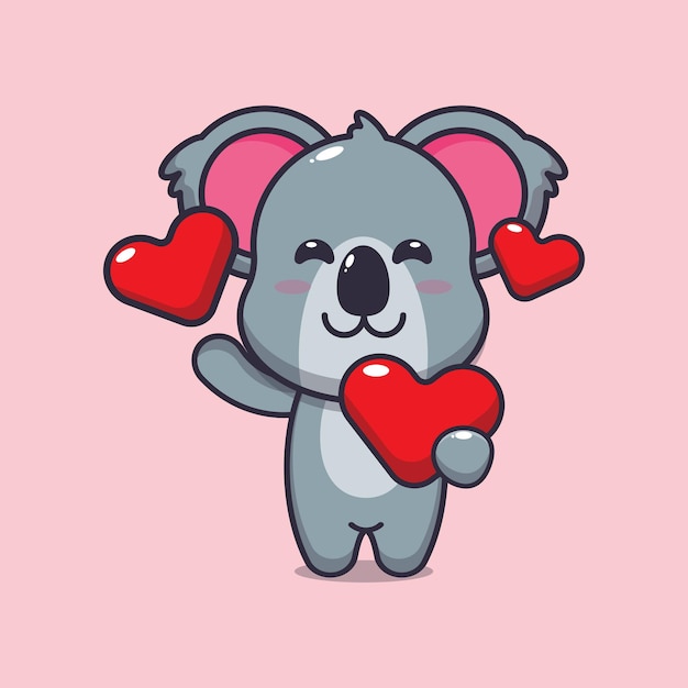 schattig koala stripfiguur met liefdeshart op Valentijnsdag