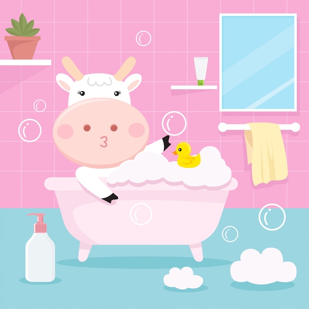 Schattig koe baden in het bad