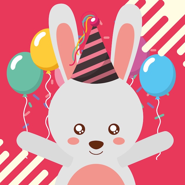 schattig konijn ballonnen gelukkige verjaardag wenskaart