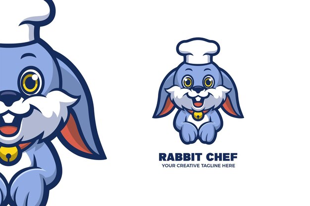 Schattig konijn chef-kok mascotte logo sjabloon