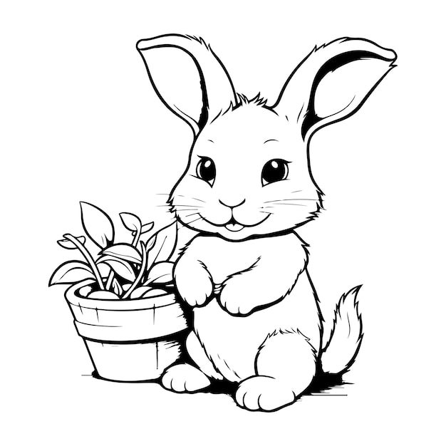 Vector schattig konijn dat buiten speelt kleurpagina illustratie