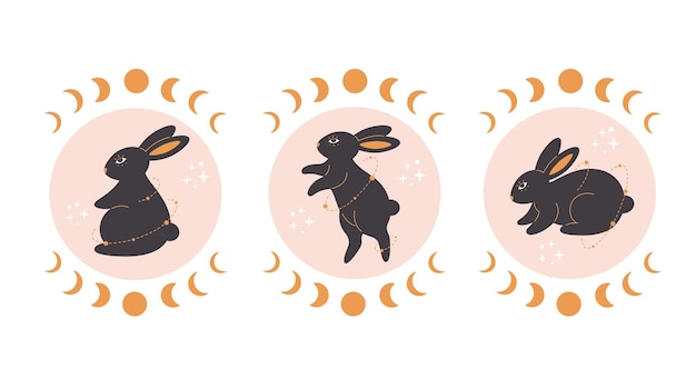 Schattig konijn met astrologie en esoterische elementen. Tovenaar konijn. Jaar van het Konijn 2023