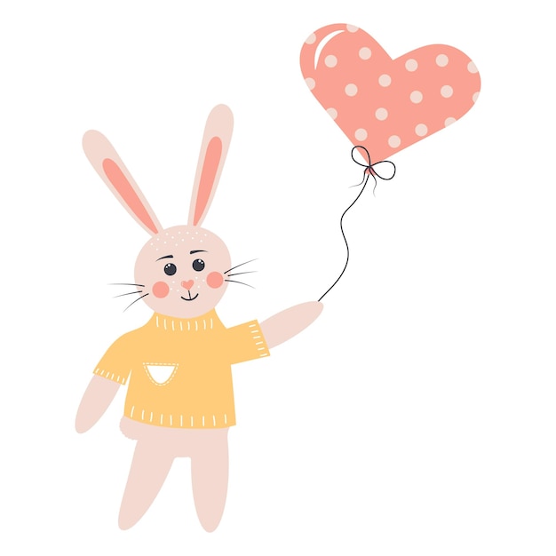 Schattig konijn met hartballon Paashaasjongen Bos stripfiguur