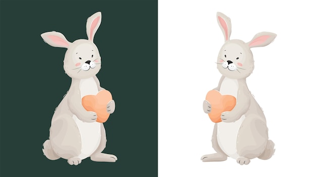Schattig konijn stripfiguur op een donkere en lichte achtergrond Ontwerp voor kindermode Gelukkig