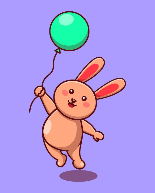 Schattig konijn vliegen met ballon cartoon vector pictogram illustratie dier kawaii