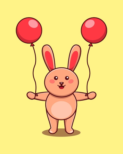 Schattig konijn vliegen met ballon cartoon vector pictogram illustratie dier kawaii