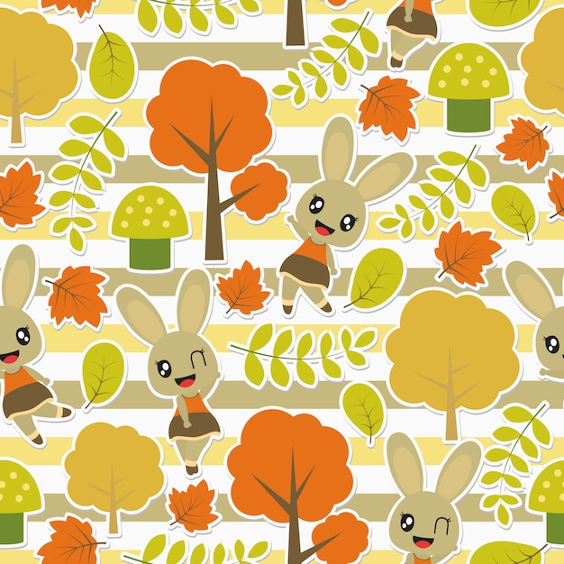 Vector schattig konijntje en herfst elementen patroon