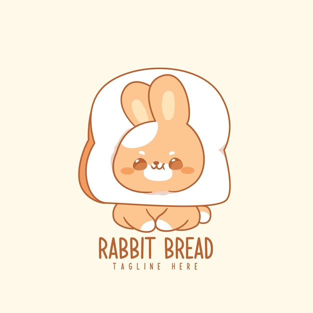 Schattig konijntje in brood cartoon vector pictogram illustratie kawaii hand getekende logo voor bakkerij
