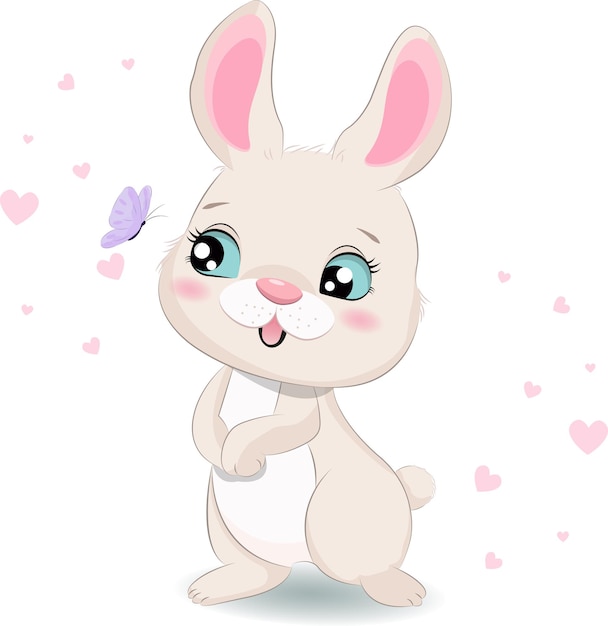 Schattig konijntje met een vlinder vectorillustratie