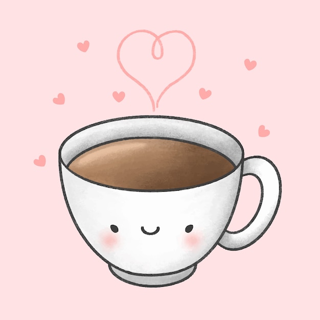 Schattig kopje koffie cartoon hand getrokken stijl