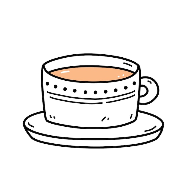 Schattig kopje koffie op een schotel geïsoleerd op een witte achtergrond hand getekende illustratie in doodle stijl